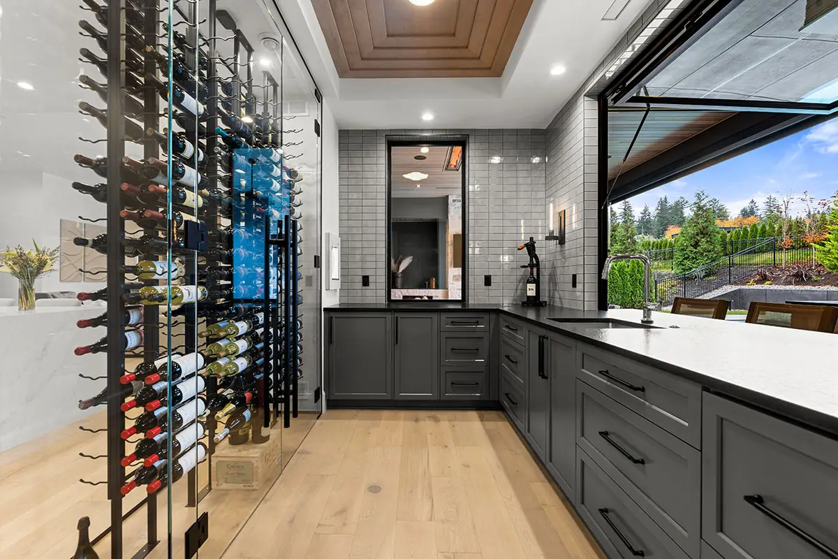 Photo of the wine wall in the Elysium luxury home by Affinity Homes