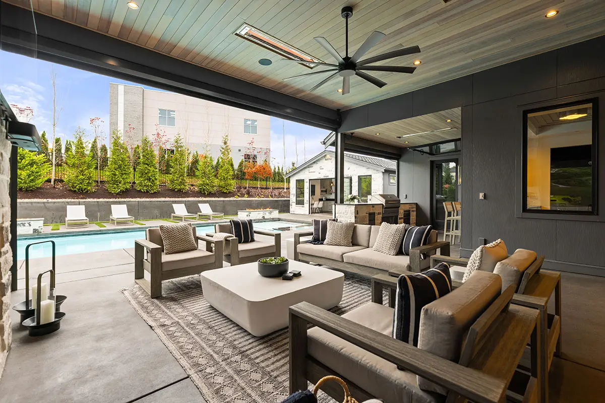 Photo of the outdoor living area of the Elysium luxury home by Affinity Homes